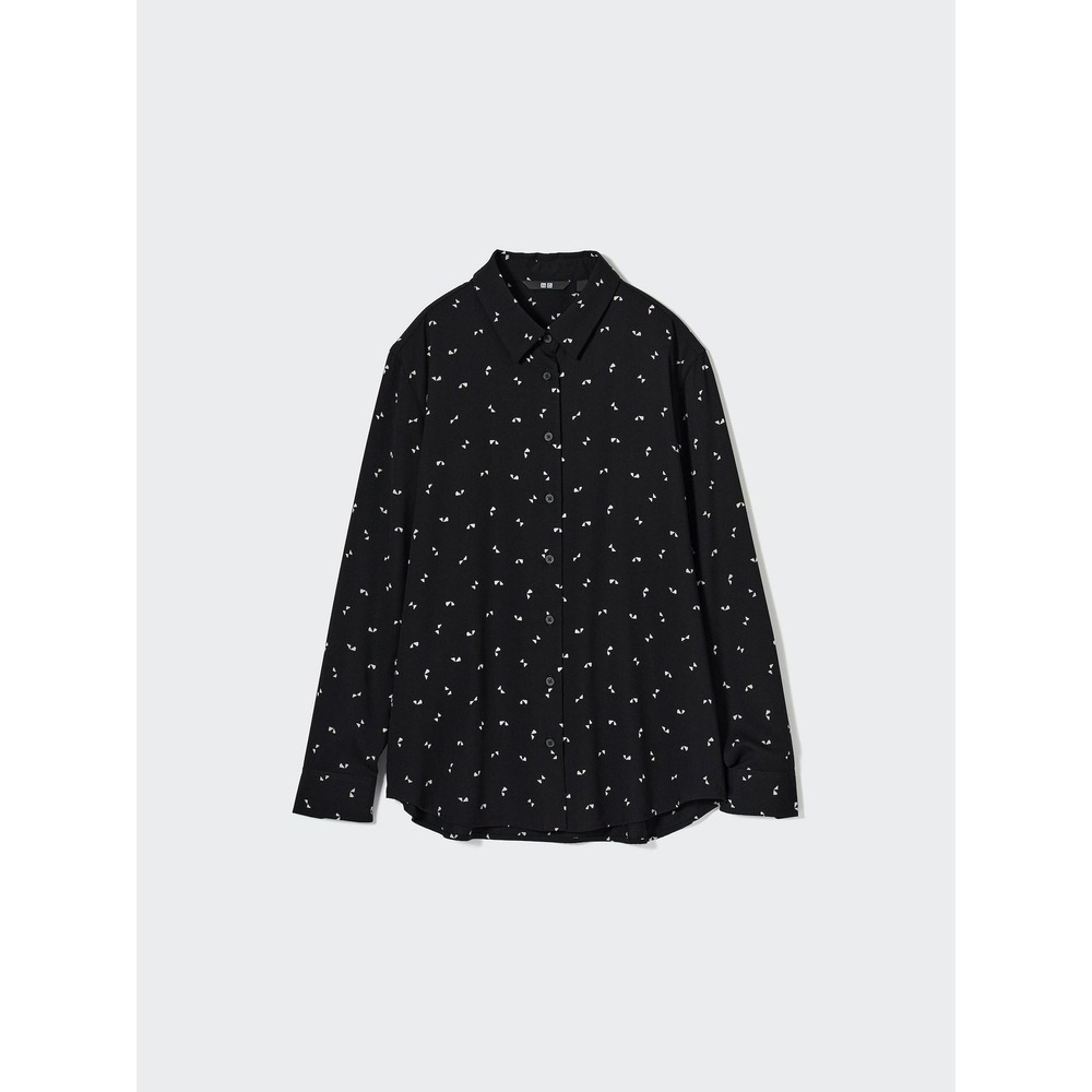 Uniqlo Womens Black White Geometric Print Rayon Button Down Shirt L